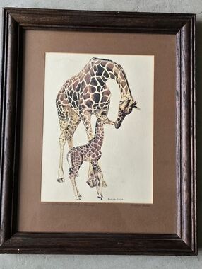 Giraffe Mother & Calf Framed Art Print - Brown Tones